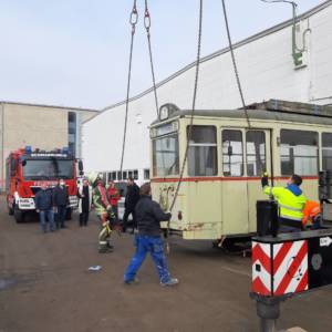 Historische Straßenbahn auf dem Weg nach Krakow